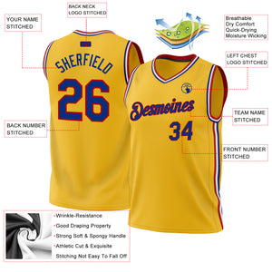 Custom Gold Royal-Red Authentic Throwback Basketball Jersey
