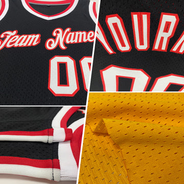 Custom Gold Red Navy-White Authentic Throwback Basketball Jersey