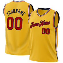 Load image into Gallery viewer, Custom Gold Red Navy-White Authentic Throwback Basketball Jersey

