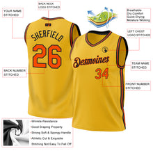 Load image into Gallery viewer, Custom Gold Orange-Black Authentic Throwback Basketball Jersey
