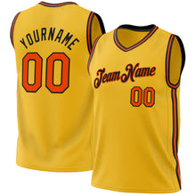 Load image into Gallery viewer, Custom Gold Orange-Black Authentic Throwback Basketball Jersey
