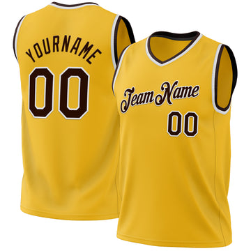 Custom Gold Brown-White Authentic Throwback Basketball Jersey