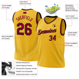 Custom Gold Maroon-Black Authentic Throwback Basketball Jersey