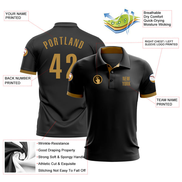 Cheap Custom Black Old Gold Performance Golf Polo Shirt Free