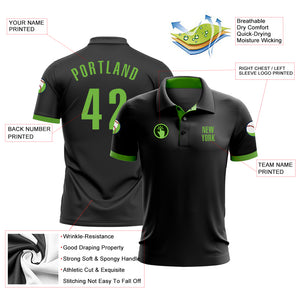 Custom Black Neon Green Performance Golf Polo Shirt