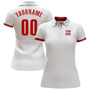 Custom White Red Performance Golf Polo Shirt