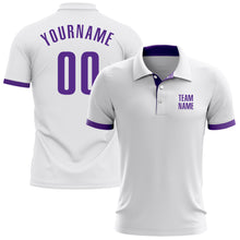 Load image into Gallery viewer, Custom White Purple Performance Golf Polo Shirt
