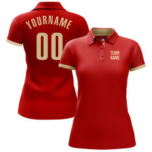 Custom Red Cream Performance Golf Polo Shirt