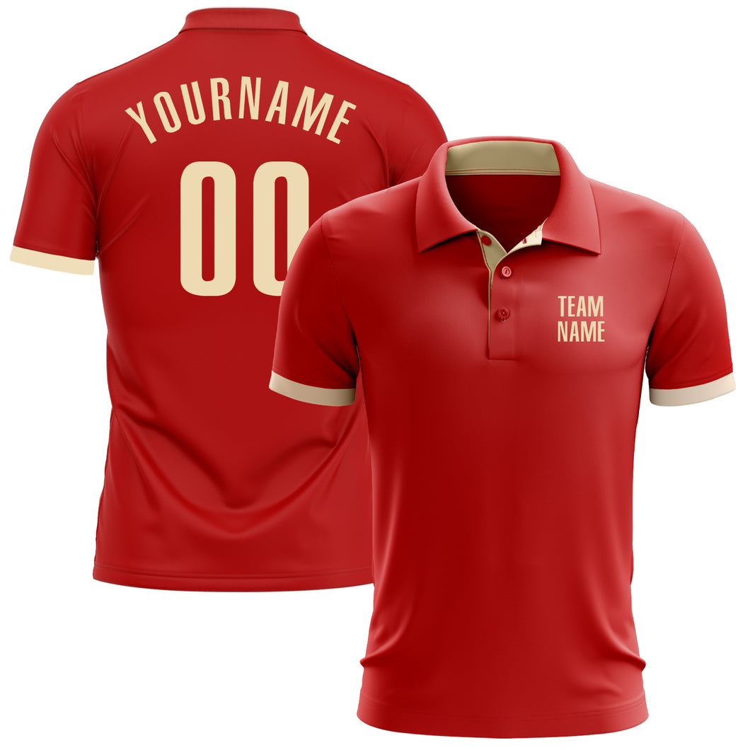 Custom Red Cream Performance Golf Polo Shirt