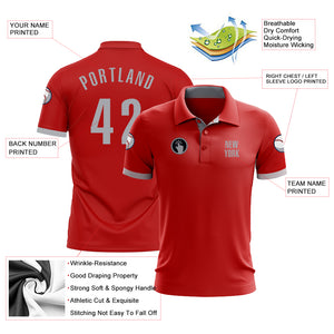 Custom Red Gray Performance Golf Polo Shirt