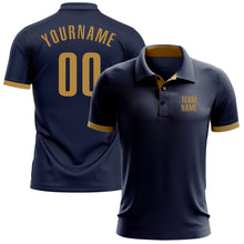 Load image into Gallery viewer, Custom Navy Old Gold Performance Golf Polo Shirt
