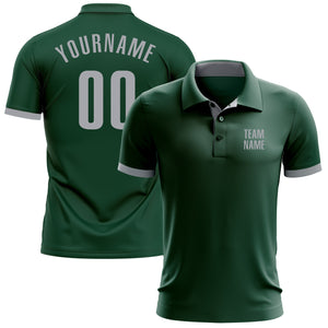 Custom Green Gray Performance Golf Polo Shirt