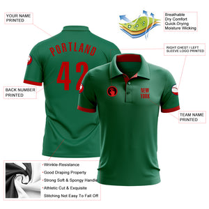 Custom Kelly Green Red Performance Golf Polo Shirt