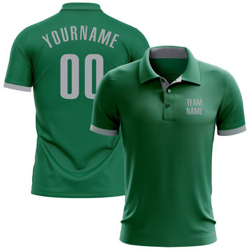 Custom Kelly Green Gray Performance Golf Polo Shirt