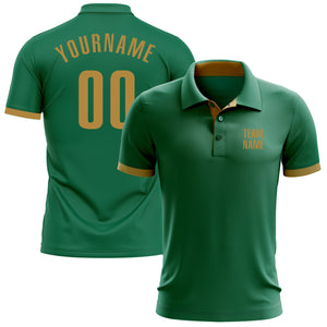 Custom Kelly Green Old Gold Performance Golf Polo Shirt