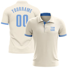 Load image into Gallery viewer, Custom Cream Light Blue Performance Golf Polo Shirt
