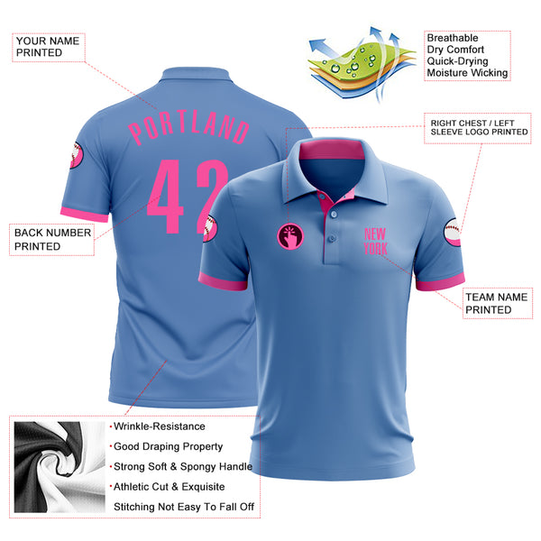 Cheap Custom Light Blue Pink Performance Golf Polo Shirt Free