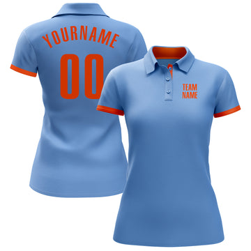 Custom Light Blue Orange Performance Golf Polo Shirt