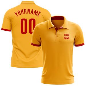 Custom Gold Red Performance Golf Polo Shirt