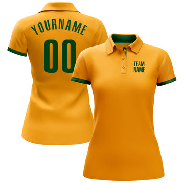 Custom Gold Green Performance Golf Polo Shirt