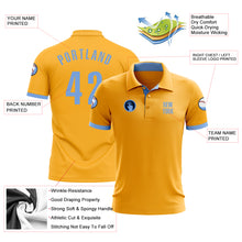 Laden Sie das Bild in den Galerie-Viewer, Custom Gold Light Blue Performance Golf Polo Shirt
