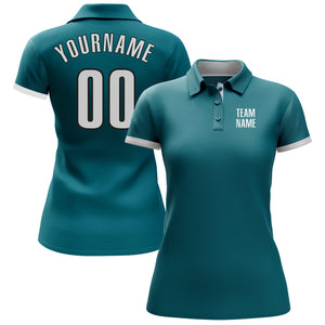 Custom Teal White-Black Performance Golf Polo Shirt