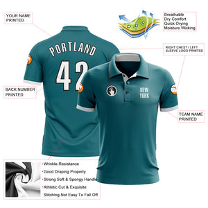 Custom Teal White-Black Performance Golf Polo Shirt