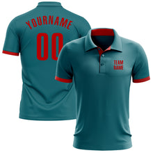 Load image into Gallery viewer, Custom Teal Red Performance Golf Polo Shirt
