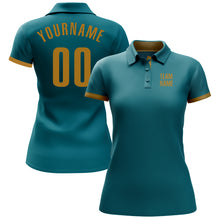 Load image into Gallery viewer, Custom Teal Old Gold Performance Golf Polo Shirt
