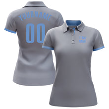 Laden Sie das Bild in den Galerie-Viewer, Custom Gray Light Blue Performance Golf Polo Shirt
