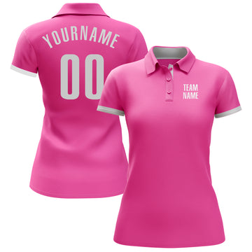 Custom Pink White Performance Golf Polo Shirt