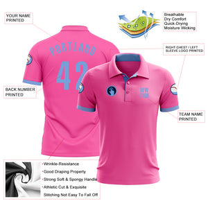 Custom Pink Light Blue Performance Golf Polo Shirt