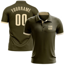 Load image into Gallery viewer, Custom Olive Cream Performance Salute To Service Golf Polo Shirt
