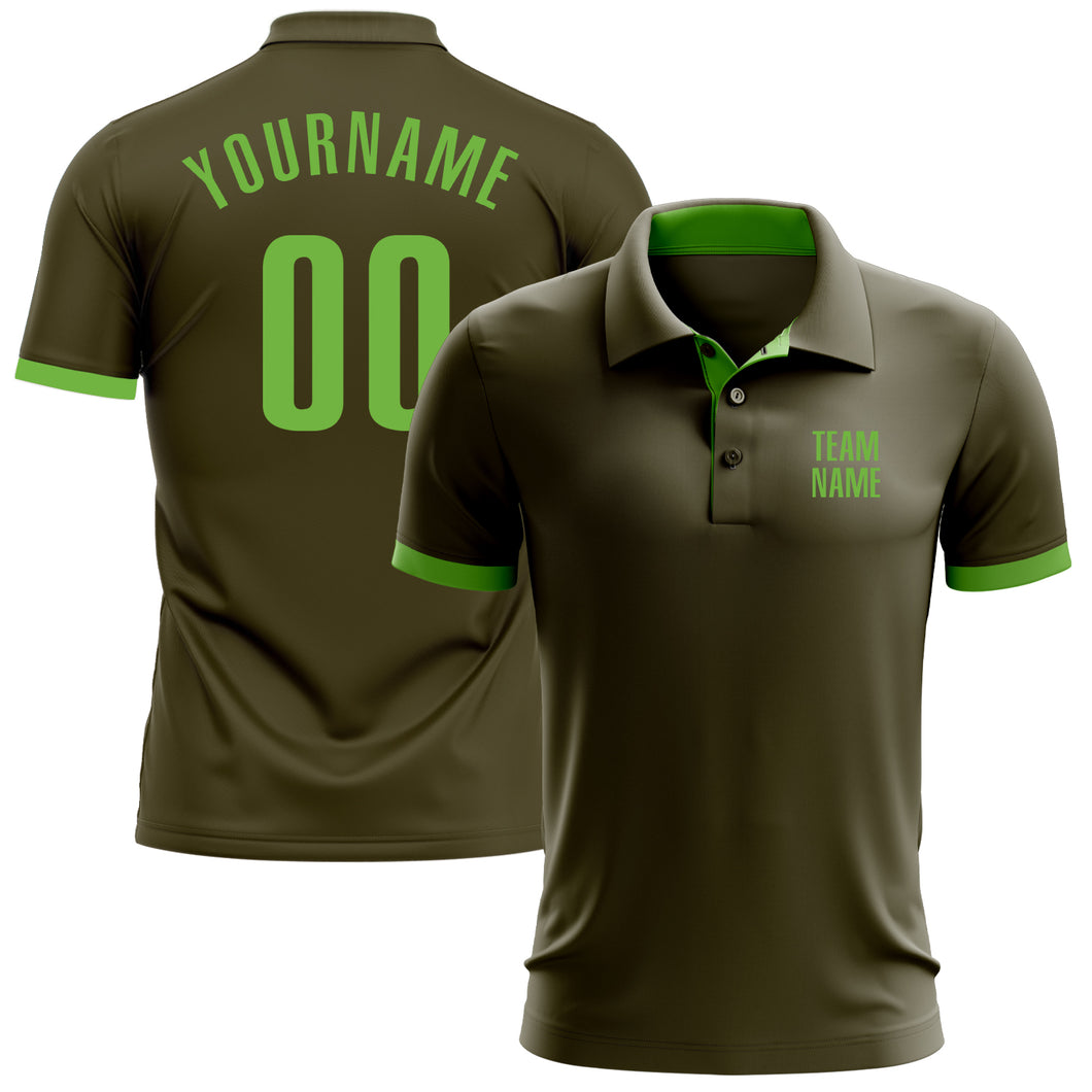 Custom Olive Neon Green Performance Salute To Service Golf Polo Shirt