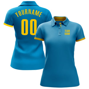 Custom Panther Blue Yellow Performance Golf Polo Shirt