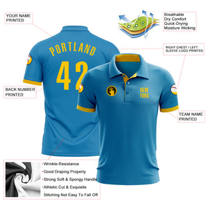 Custom Panther Blue Yellow Performance Golf Polo Shirt