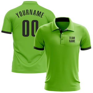 Custom Neon Green Black Performance Golf Polo Shirt