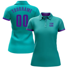 Load image into Gallery viewer, Custom Aqua Purple Performance Golf Polo Shirt

