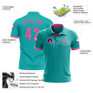 Custom Aqua Pink Performance Golf Polo Shirt