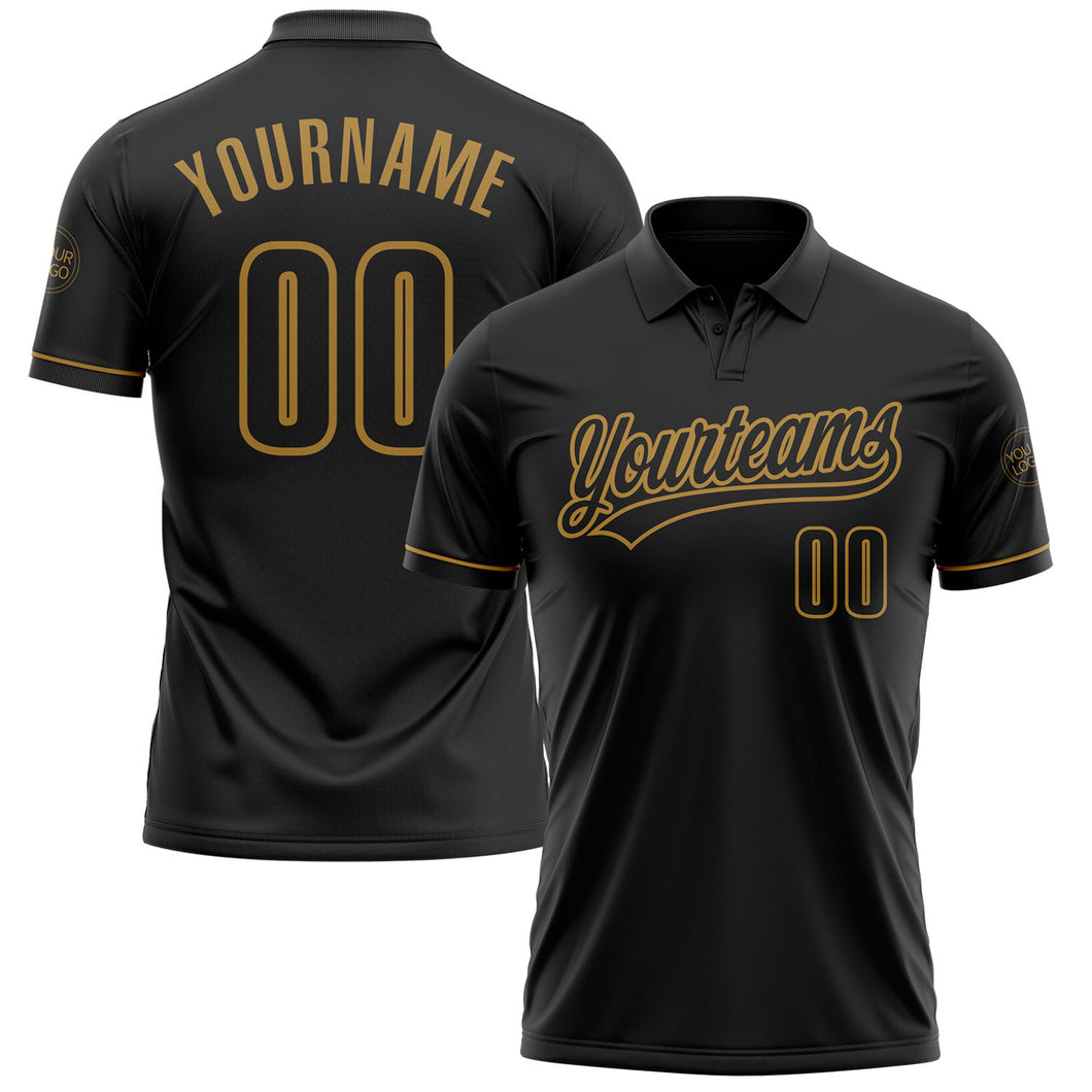 Custom Black Black-Old Gold Performance Vapor Golf Polo Shirt