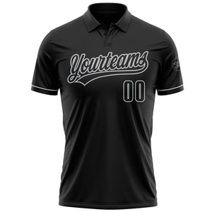 Custom Black Black-Gray Performance Vapor Golf Polo Shirt