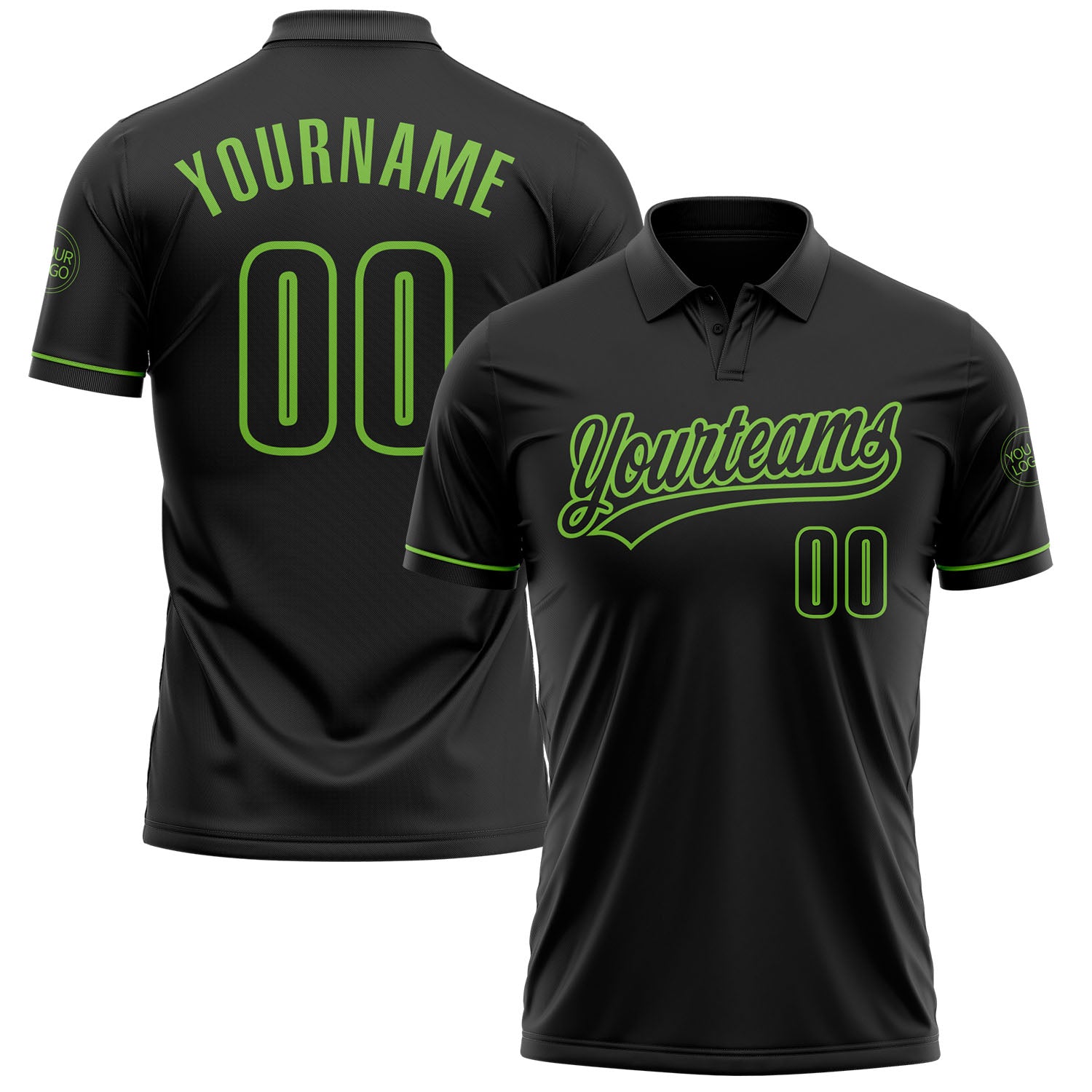 Custom Black Black Neon Green Performance Vapor Golf Polo Shirt