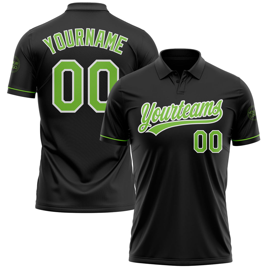 Custom Black Neon Green-White Performance Vapor Golf Polo Shirt