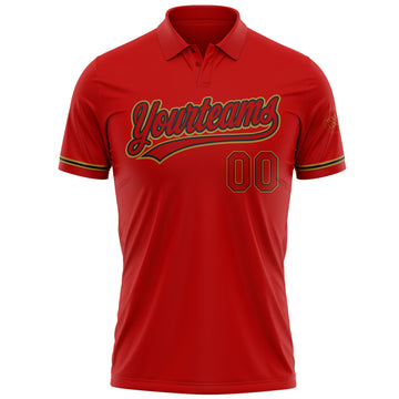 Custom Red Red Black-Old Gold Performance Vapor Golf Polo Shirt