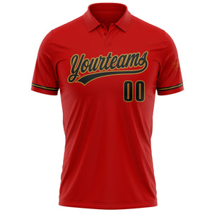 Custom Red Black-Old Gold Performance Vapor Golf Polo Shirt