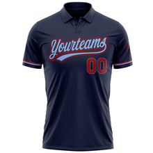 Laden Sie das Bild in den Galerie-Viewer, Custom Navy Red-Light Blue Performance Vapor Golf Polo Shirt
