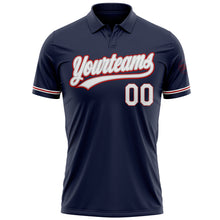 Laden Sie das Bild in den Galerie-Viewer, Custom Navy White Gray-Red Performance Vapor Golf Polo Shirt
