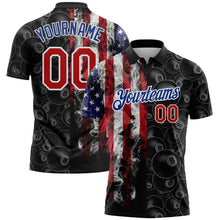 Charger l&#39;image dans la galerie, Custom Black Red-Royal 3D Pattern Design Billiards Snooker 8 Ball American Flag Performance Polo Shirt
