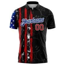 Laden Sie das Bild in den Galerie-Viewer, Custom Black Red-Royal 3D Pattern Design Bowling Ball American Flag Performance Polo Shirt
