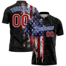 Загрузить изображение в средство просмотра галереи, Custom Black Red-Royal 3D Pattern Design Bowling Ball American Flag Performance Polo Shirt
